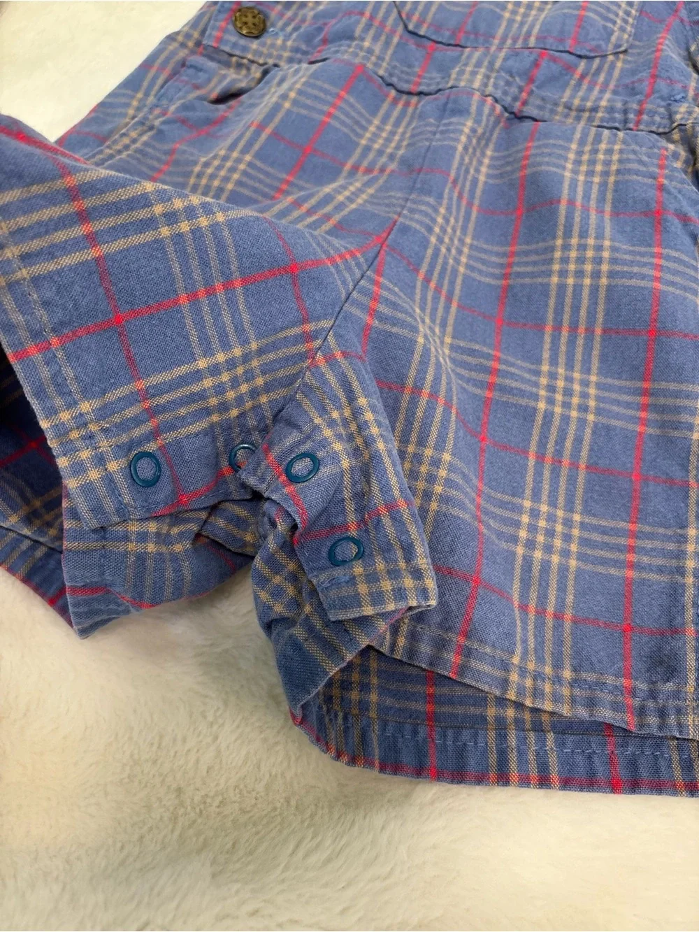 OshKosh B'gosh Boys Blue Plaid Overalls Vintage shortalls 4t